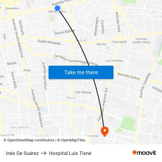 Inés De Suárez to Hospital Luis Tisné map