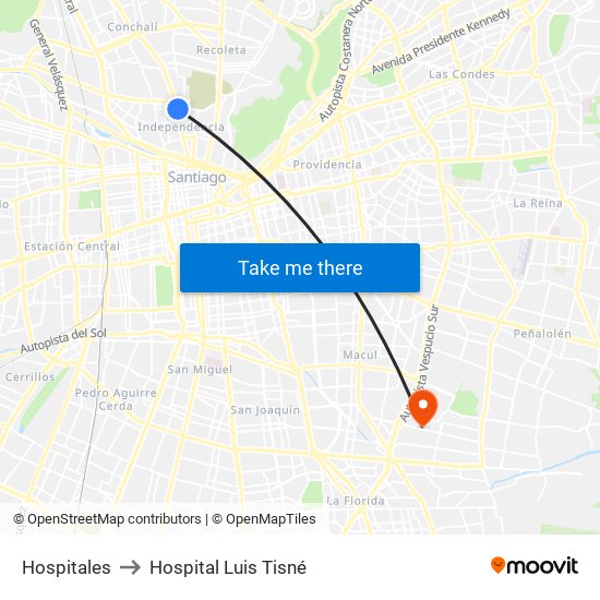 Hospitales to Hospital Luis Tisné map