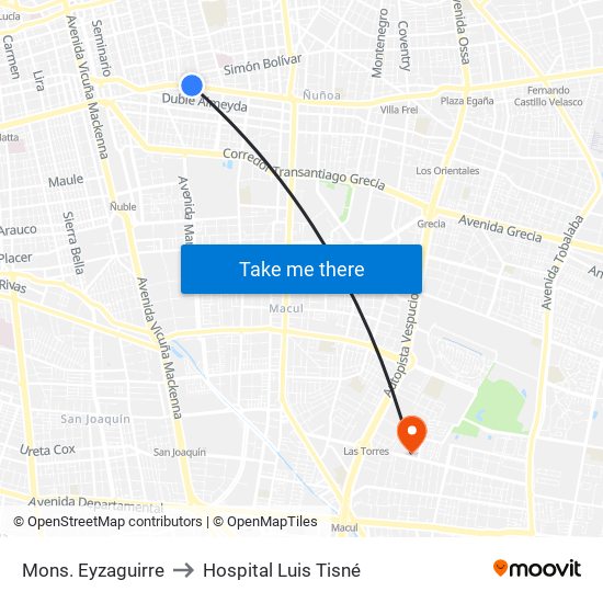 Mons. Eyzaguirre to Hospital Luis Tisné map