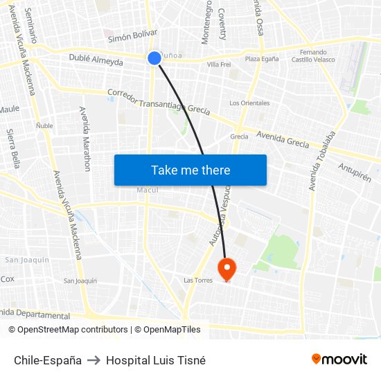 Chile-España to Hospital Luis Tisné map