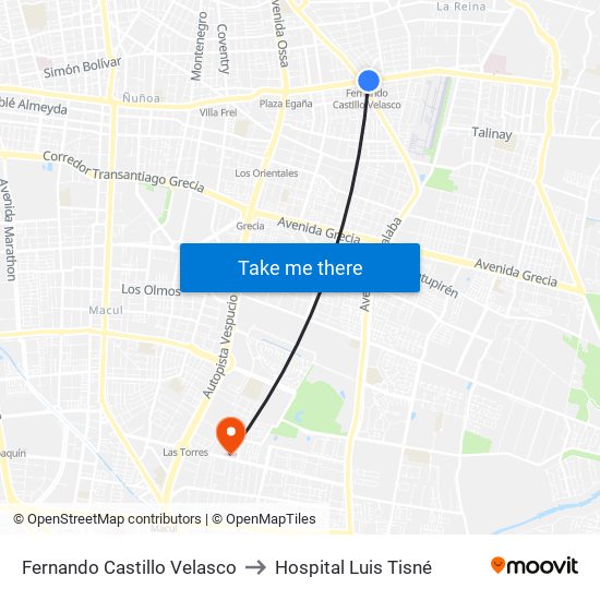 Fernando Castillo Velasco to Hospital Luis Tisné map