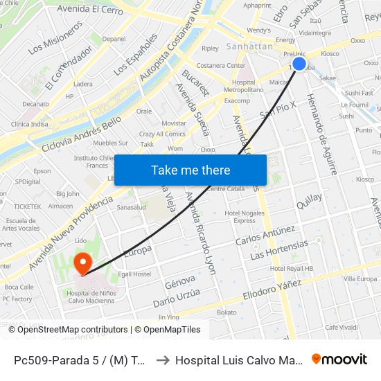 Pc509-Parada 5 / (M) Tobalaba to Hospital Luis Calvo Mackenna map