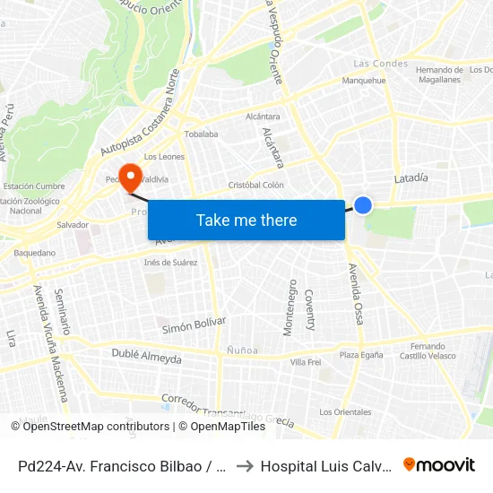 Pd224-Av. Francisco Bilbao / Esq. Av. S. Elcano to Hospital Luis Calvo Mackenna map