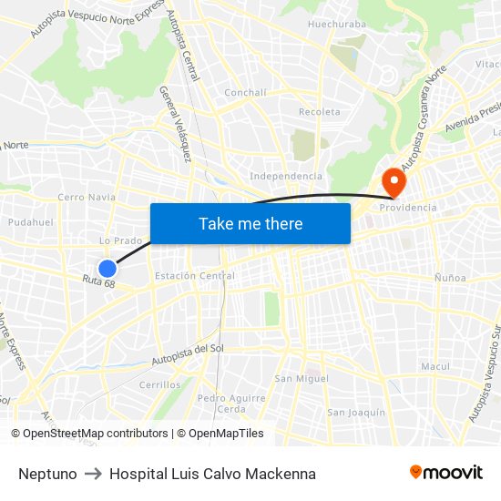 Neptuno to Hospital Luis Calvo Mackenna map