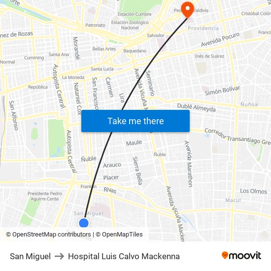 San Miguel to Hospital Luis Calvo Mackenna map