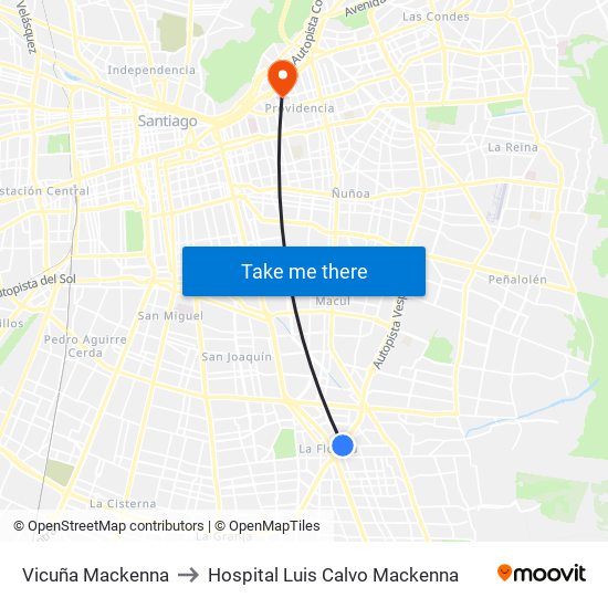 Vicuña Mackenna to Hospital Luis Calvo Mackenna map