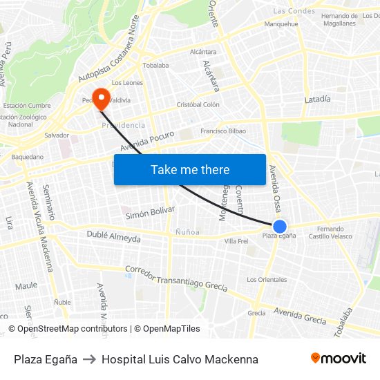 Plaza Egaña to Hospital Luis Calvo Mackenna map