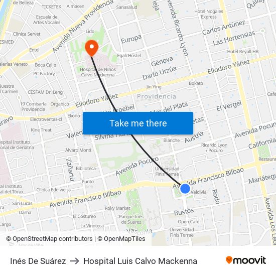 Inés De Suárez to Hospital Luis Calvo Mackenna map