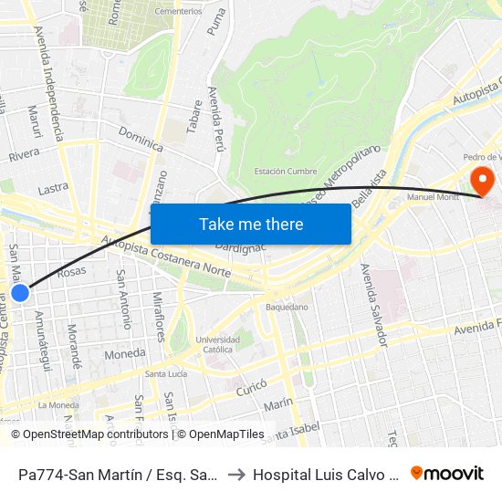 Pa774-San Martín / Esq. Santo Domingo to Hospital Luis Calvo Mackenna map