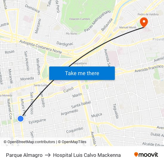 Parque Almagro to Hospital Luis Calvo Mackenna map