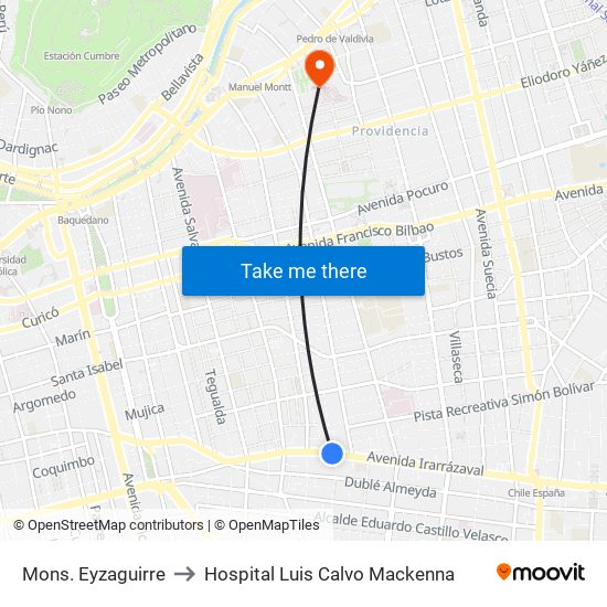 Mons. Eyzaguirre to Hospital Luis Calvo Mackenna map