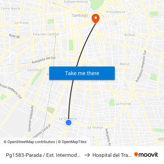Pg1583-Parada / Est. Intermodal La Cisterna to Hospital del Trabajador map