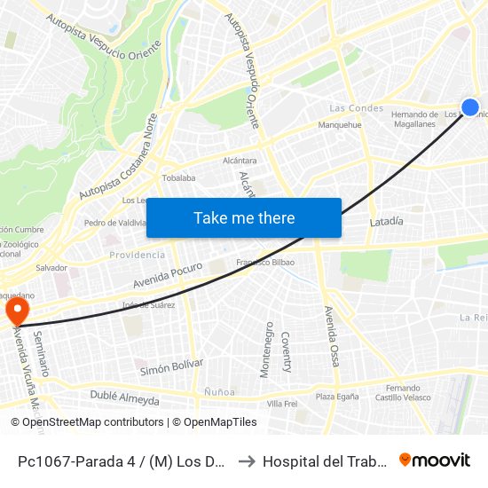 Pc1067-Parada 4 / (M) Los Dominicos to Hospital del Trabajador map