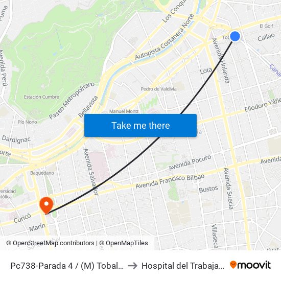 Pc738-Parada 4 / (M) Tobalaba to Hospital del Trabajador map