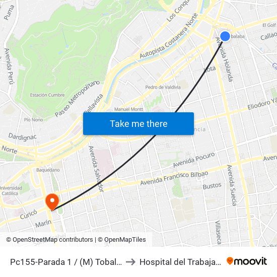 Pc155-Parada 1 / (M) Tobalaba to Hospital del Trabajador map