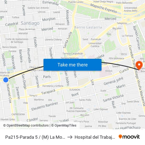 Pa215-Parada 5 / (M) La Moneda to Hospital del Trabajador map