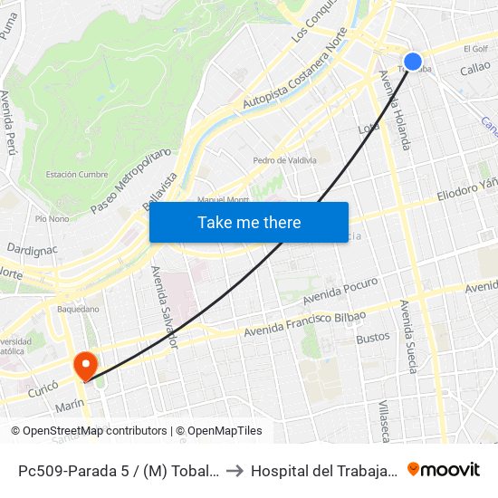 Pc509-Parada 5 / (M) Tobalaba to Hospital del Trabajador map