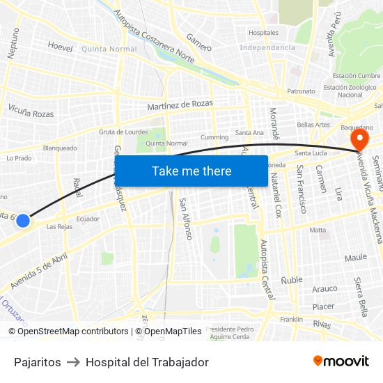 Pajaritos to Hospital del Trabajador map