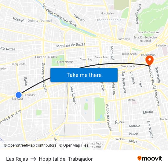 Las Rejas to Hospital del Trabajador map
