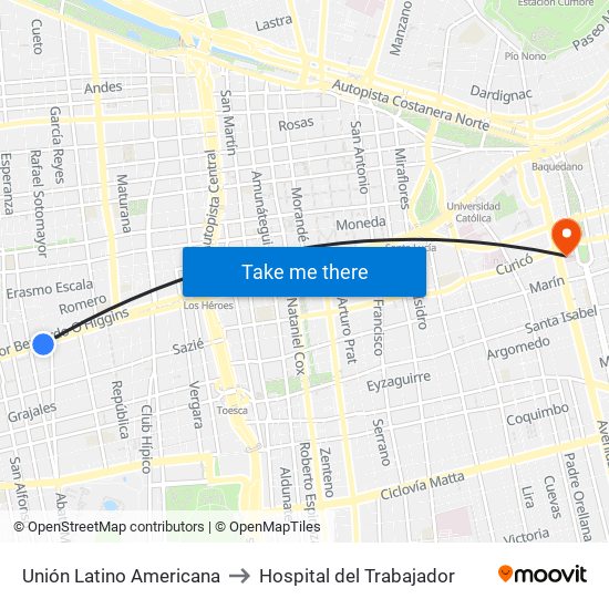 Unión Latino Americana to Hospital del Trabajador map