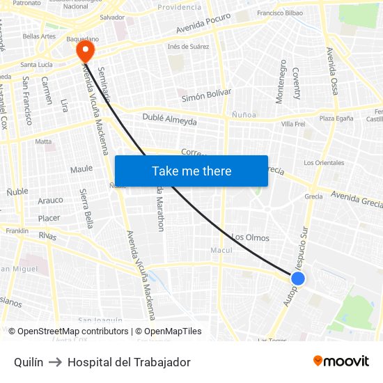 Quilín to Hospital del Trabajador map