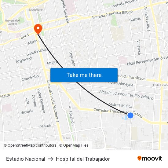 Estadio Nacional to Hospital del Trabajador map