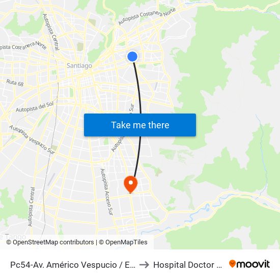 Pc54-Av. Américo Vespucio / Esq. Av. Cristóbal Colón to Hospital Doctor Sotero Del Rio map