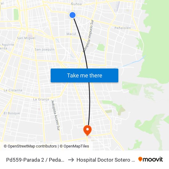 Pd559-Parada 2 / Pedagógico to Hospital Doctor Sotero Del Rio map