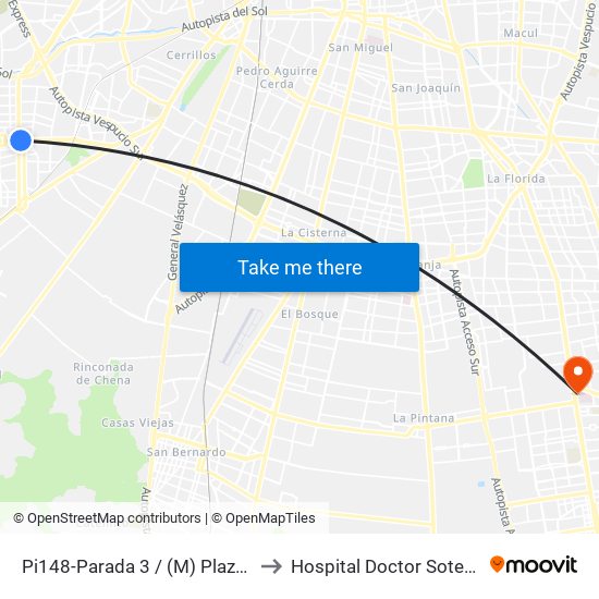 Pi148-Parada 3 / (M) Plaza De Maipú to Hospital Doctor Sotero Del Rio map