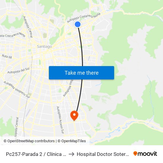 Pc257-Parada 2 / Clínica Alemana to Hospital Doctor Sotero Del Rio map