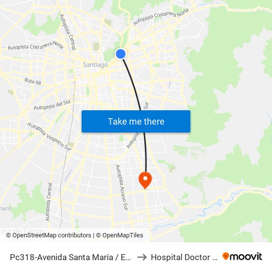 Pc318-Avenida Santa María / Esq. Av. Pedro De Valdivia to Hospital Doctor Sotero Del Rio map