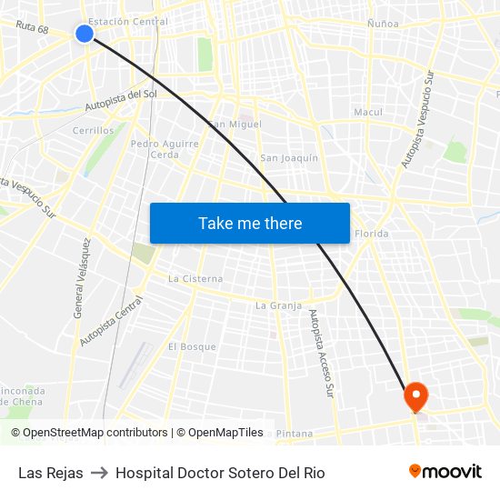 Las Rejas to Hospital Doctor Sotero Del Rio map