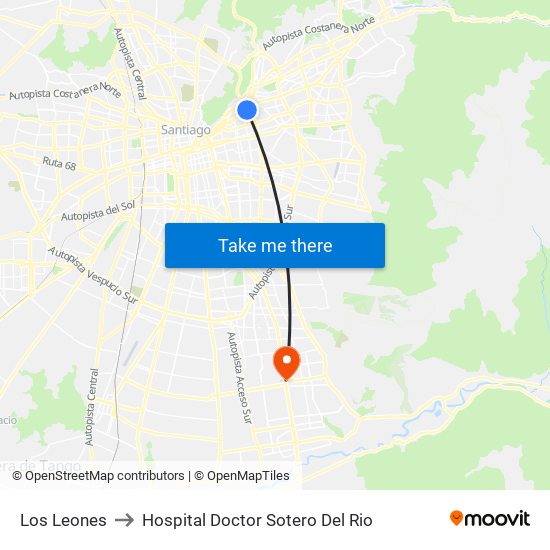 Los Leones to Hospital Doctor Sotero Del Rio map