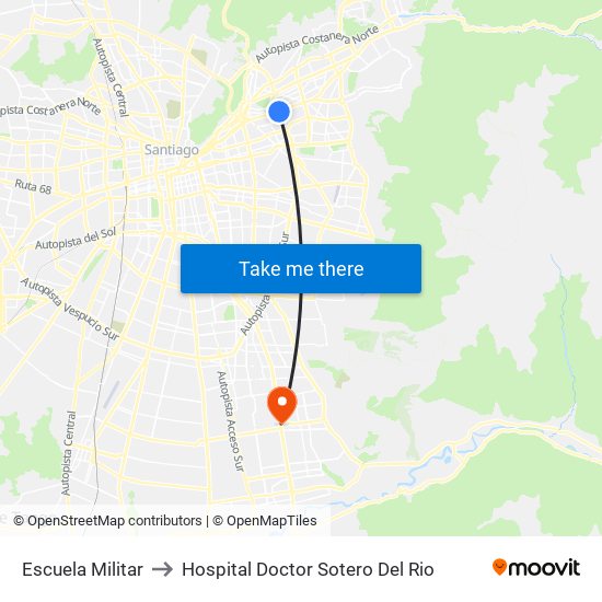 Escuela Militar to Hospital Doctor Sotero Del Rio map