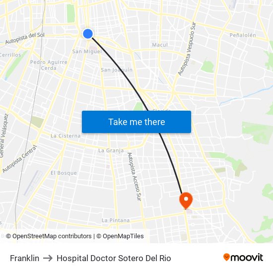 Franklin to Hospital Doctor Sotero Del Rio map