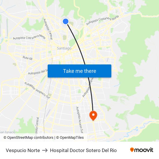 Vespucio Norte to Hospital Doctor Sotero Del Rio map