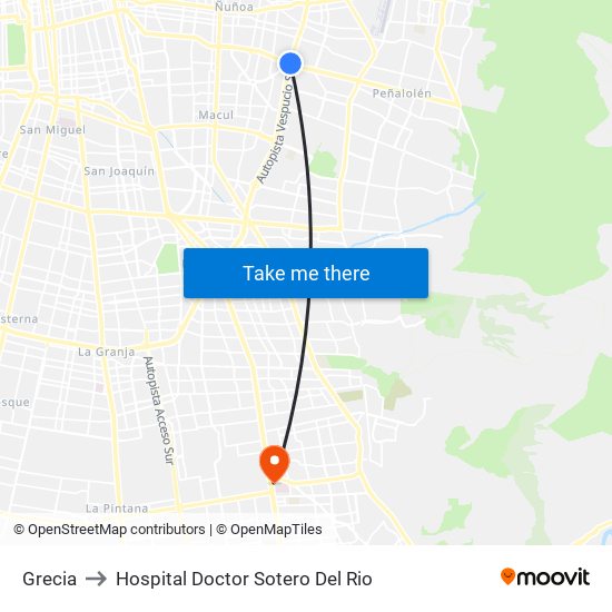 Grecia to Hospital Doctor Sotero Del Rio map