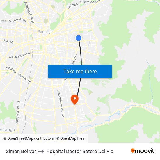 Simón Bolivar to Hospital Doctor Sotero Del Rio map