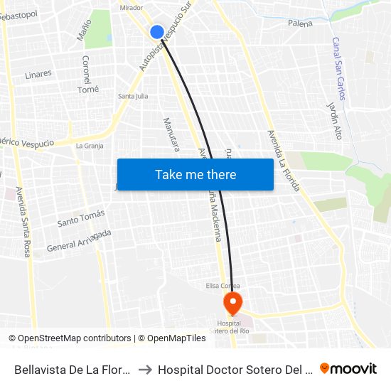 Bellavista De La Florida to Hospital Doctor Sotero Del Rio map