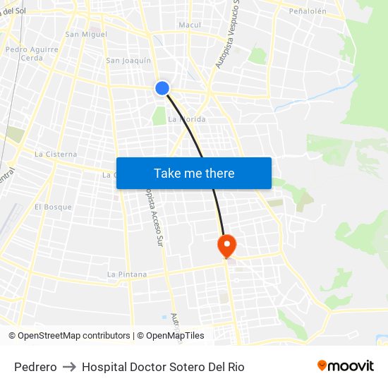 Pedrero to Hospital Doctor Sotero Del Rio map