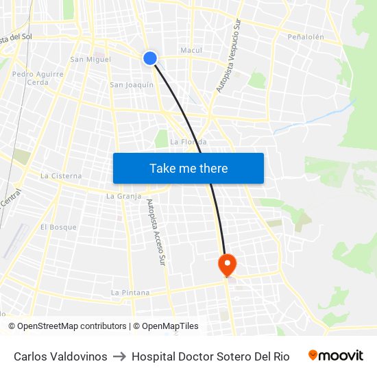 Carlos Valdovinos to Hospital Doctor Sotero Del Rio map