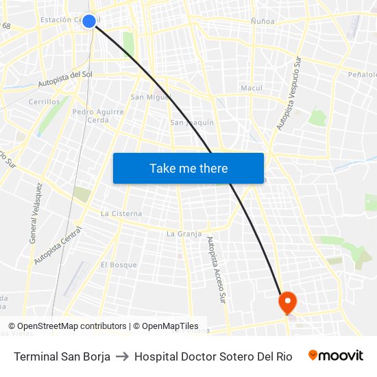 Terminal San Borja to Hospital Doctor Sotero Del Rio map