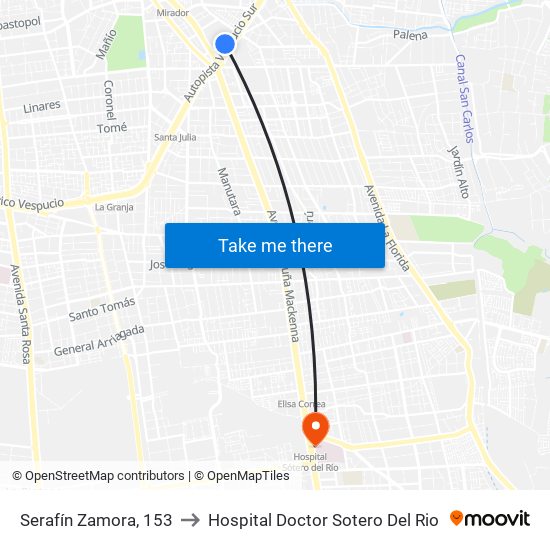 Serafín Zamora, 153 to Hospital Doctor Sotero Del Rio map