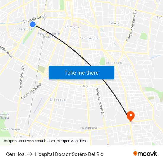 Cerrillos to Hospital Doctor Sotero Del Rio map