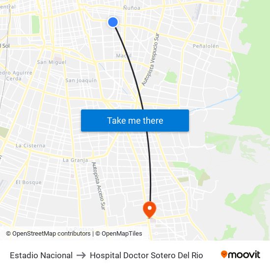 Estadio Nacional to Hospital Doctor Sotero Del Rio map
