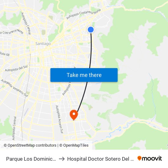 Parque Los Dominicos to Hospital Doctor Sotero Del Rio map