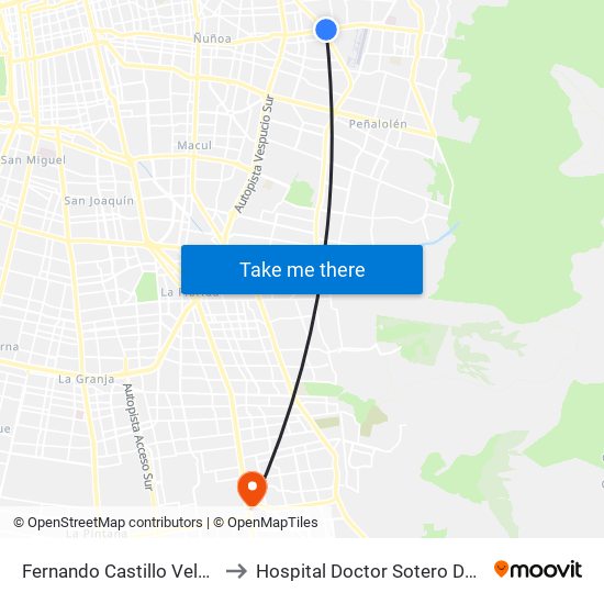 Fernando Castillo Velasco to Hospital Doctor Sotero Del Rio map