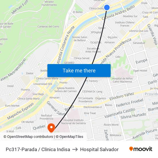 Pc317-Parada / Clínica Indisa to Hospital Salvador map