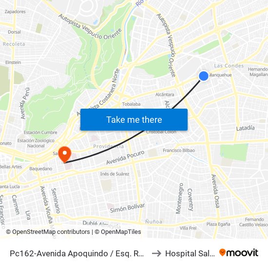 Pc162-Avenida Apoquindo / Esq. Rosa O'Higgins to Hospital Salvador map