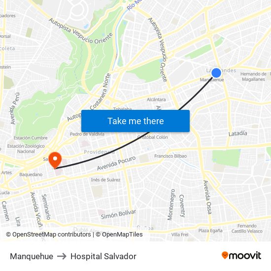 Manquehue to Hospital Salvador map
